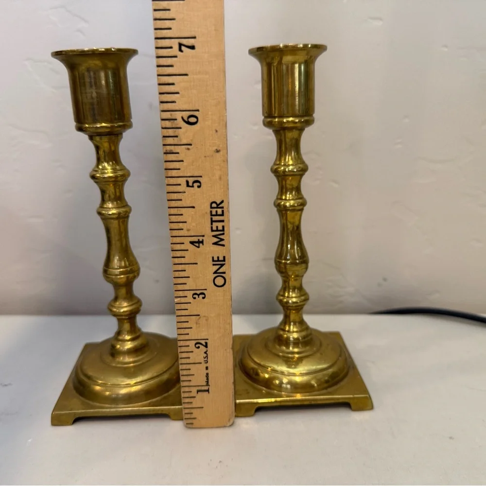 Pair of Vintage‎ Brass Candle Sticks Taper Holders 7